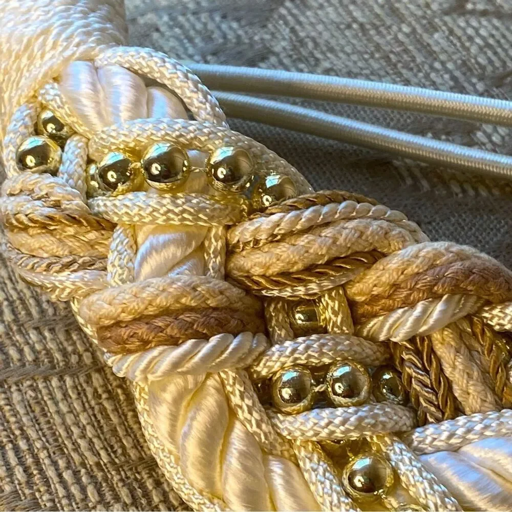 80's Vintage Rope Belt Tapestry Women's Sz L/XL Cream Tan Gold